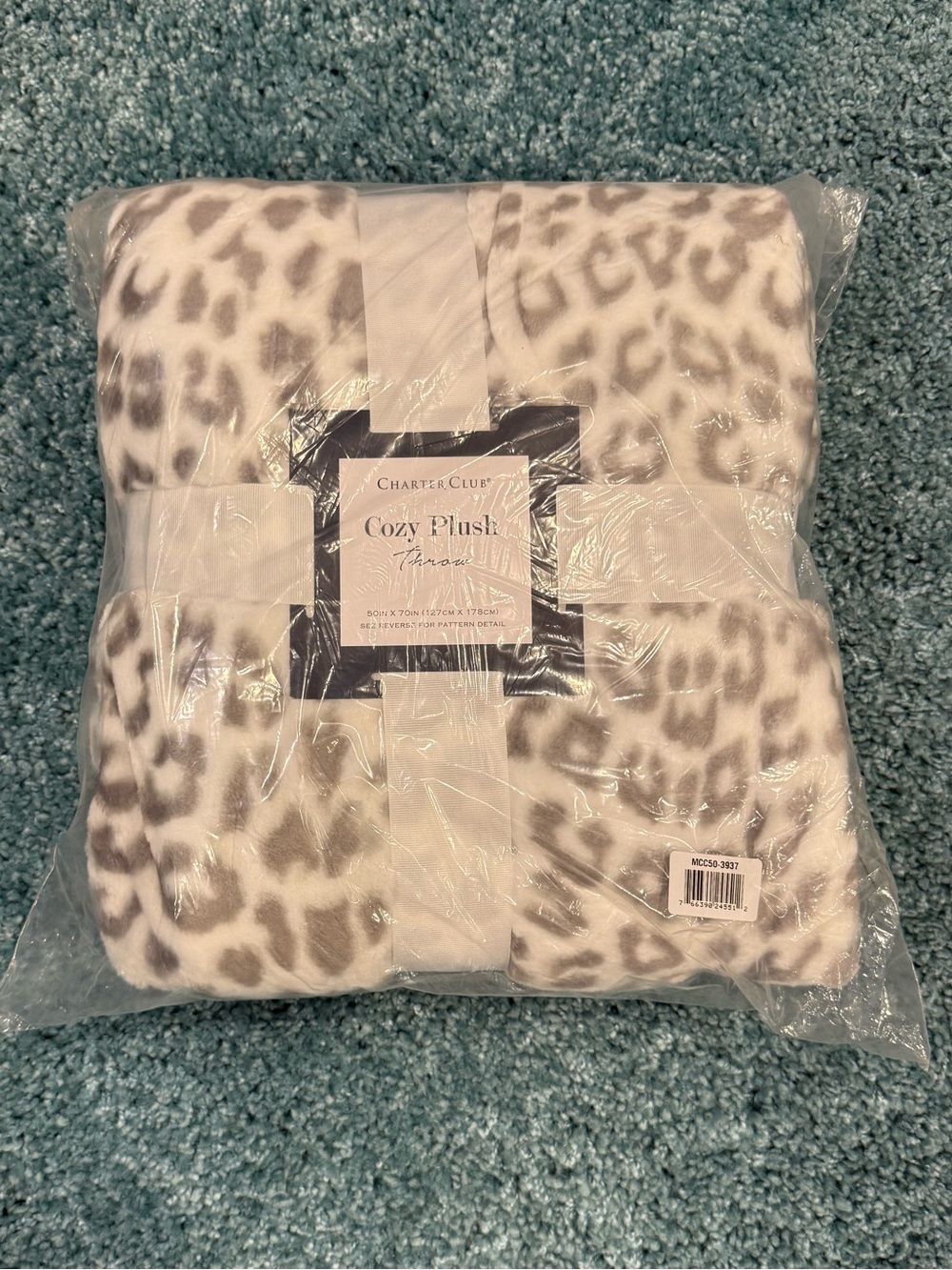 Charter Club Plush Snow Leopard Print Throw - Gray & White